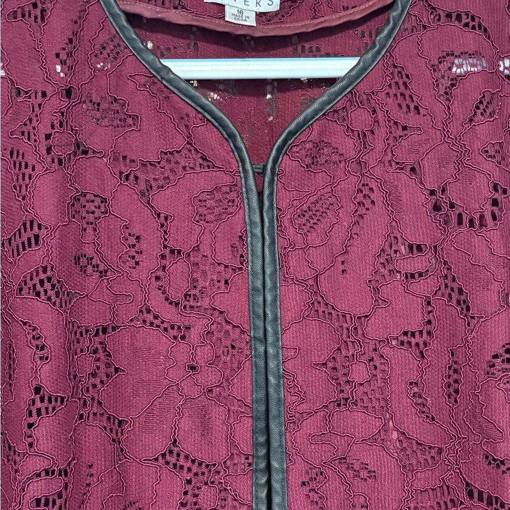 Joan Rivers Floral Lace Jacket Burgundy Plum Open Front Dressy Evening Size 16 - Picture 3 of 7